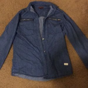 Kids large denim button up shirt.